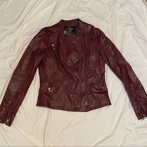 Carmin Burgandy Faux Leather biker jacket